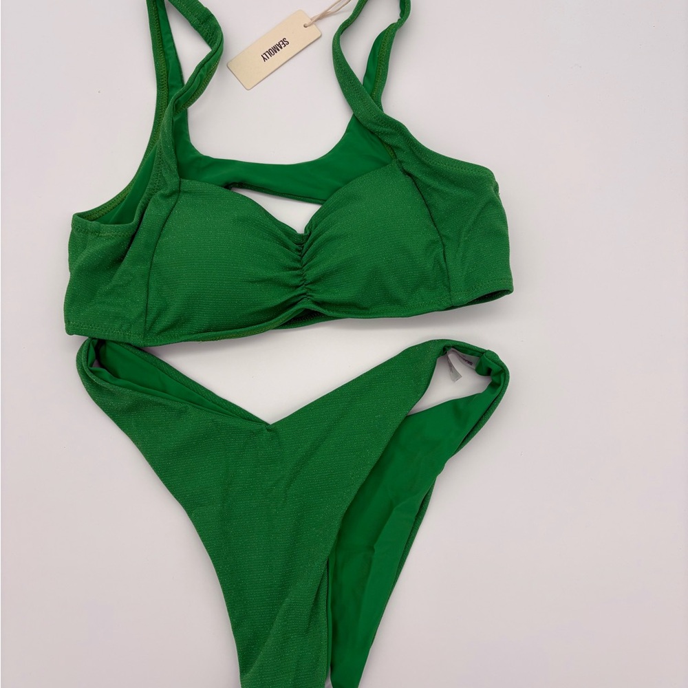 Green Women's Bikini Set - Textured Two-Piece Swimwear